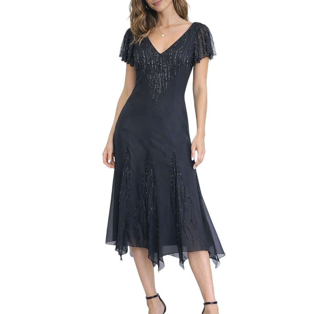 Vtg JLaxmi Embellished Hankerchief Dress 10 (Fits M) Cocktail Whimsigoth Elegant